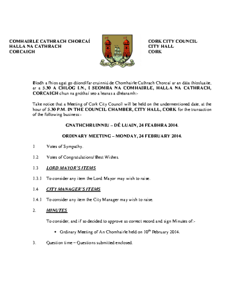 2014-02-24 - Agenda - Council Meeting front page preview
                              