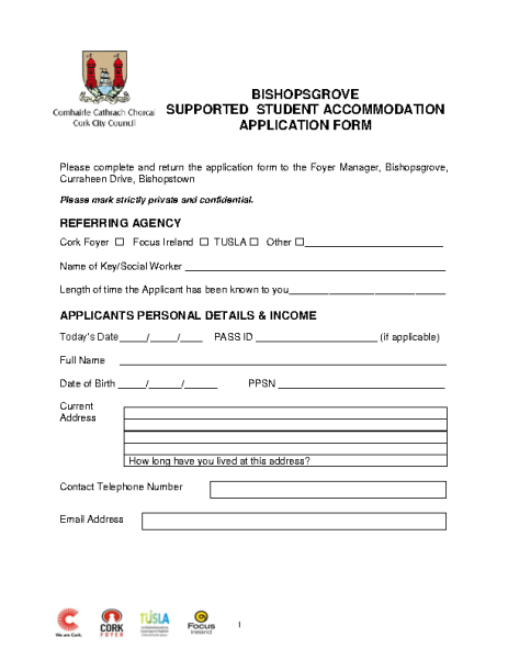 Bishopsgrove Application Form front page preview
                              