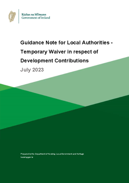 Guidance Note for Local Authorities - Temporary Waiver in respect of Development Contributions front page preview
                              