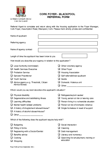 Agency Referral Application Form front page preview
                              