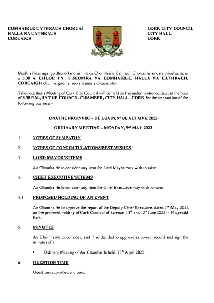 09-05-22 - Agenda - Council Meeting front page preview
                              