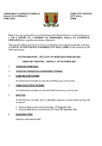 10-10-2022 - Agenda - Council Meeting front page preview
                              
