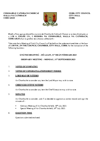11-09-2023 - Agenda - Council Meeting front page preview
                              