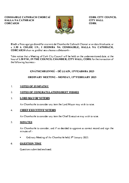 13-02-2023 - Agenda - Council Meeting front page preview
                              