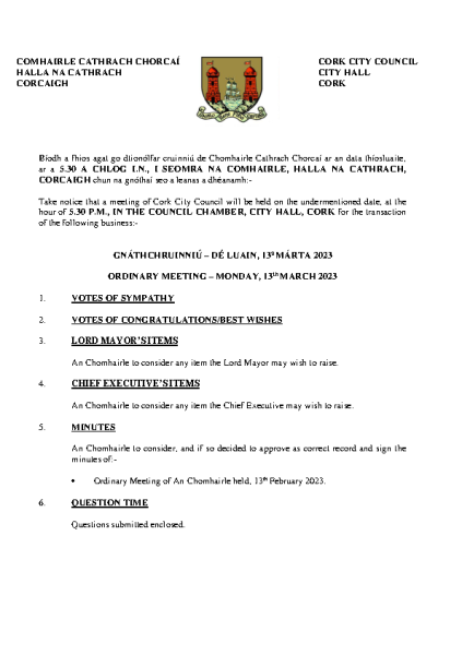 13-03-2023 - Agenda - Council Meeting front page preview
                              