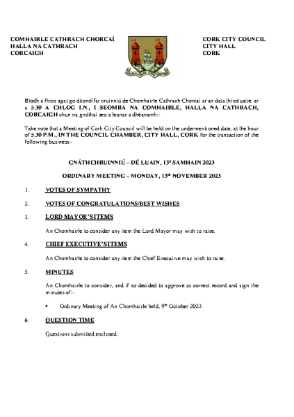 13-11-2023 - Agenda - Council Meeting front page preview
                              