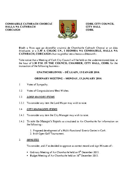 2014-01-13 - Agenda - Council Meeting front page preview
                              