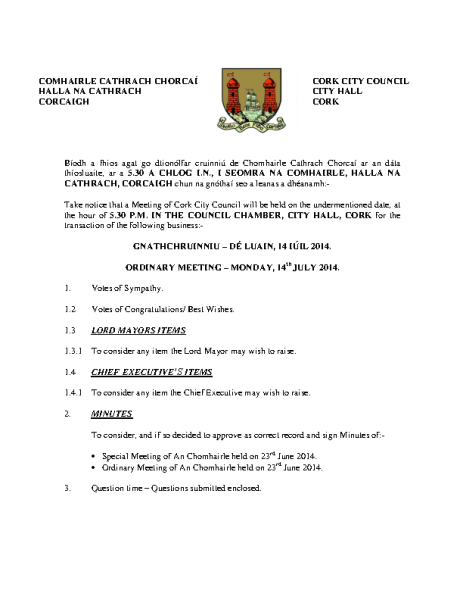 2014-07-14 - Agenda - Council Meeting front page preview
                              