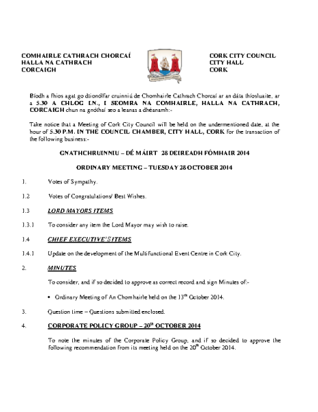 2014-10-28 - Agenda - Council Meeting front page preview
                              