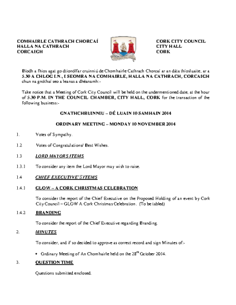 2014-11-10 - Agenda - Council Meeting front page preview
                              