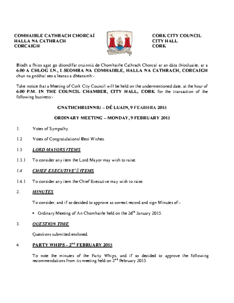 2015-02-09 - Agenda - Council Meeting front page preview
                              