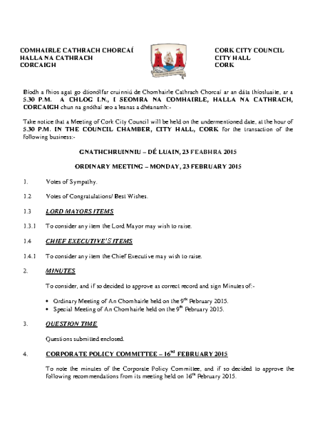 2015-02-23 - Agenda - Council Meeting front page preview
                              