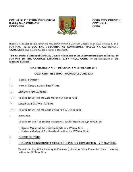 2015-06-08 - Agenda - Council Meeting front page preview
                              