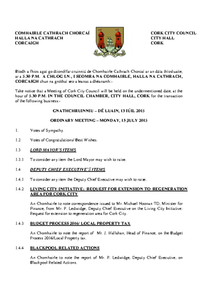 2015-07-13 - Agenda - Council Meeting front page preview
                              