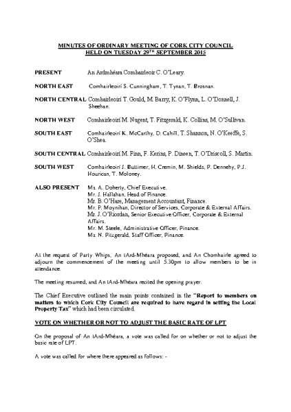 2015-09-29 - Minutes - Council Meeting LPT front page preview
                              