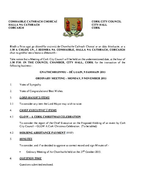 2015-11-09 - Agenda - Council Meeting front page preview
                              