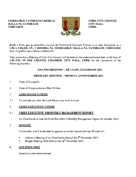 2015-11-23 - Agenda - Council Meeting front page preview
                              