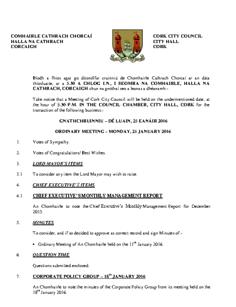 2016-01-25 - Agenda - Council Meeting front page preview
                              