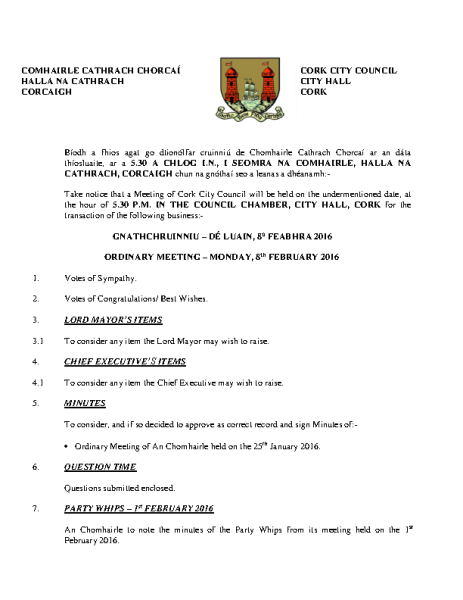 2016-02-08 - Agenda - Council Meeting front page preview
                              