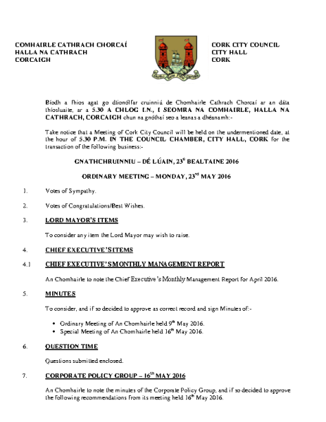 2016-05-23 - Agenda - Council Meeting front page preview
                              