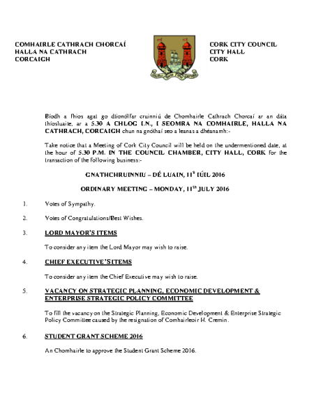 2016-07-11 - Agenda - Council Meeting front page preview
                              