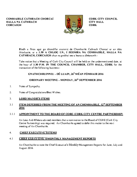 2016-09-26 - Agenda - Council Meeting front page preview
                              