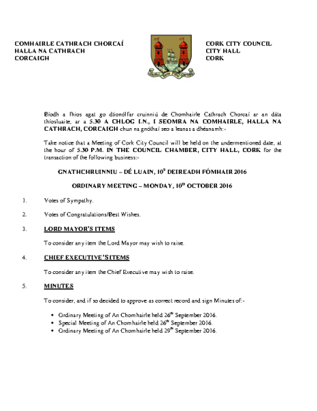 2016-10-10 - Agenda - Council Meeting front page preview
                              