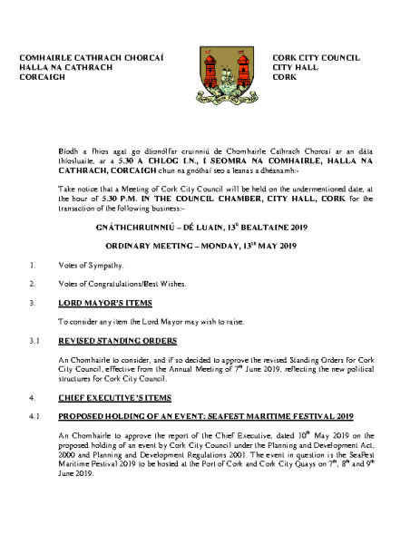 2019-05-13 - Agenda - Council Meeting front page preview
                              