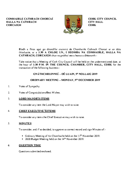 2019-12-09 - Agenda - Council Meeting front page preview
                              