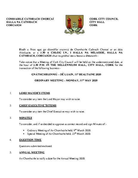 2020-05-11 - Agenda - Council Meeting front page preview
                              