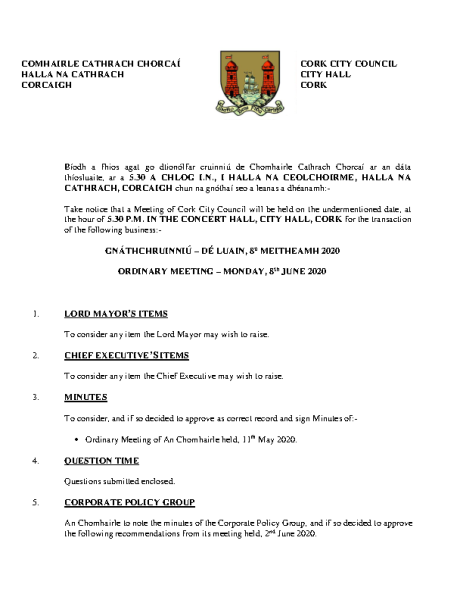 2020-06-08 - Agenda - Council Meeting front page preview
                              