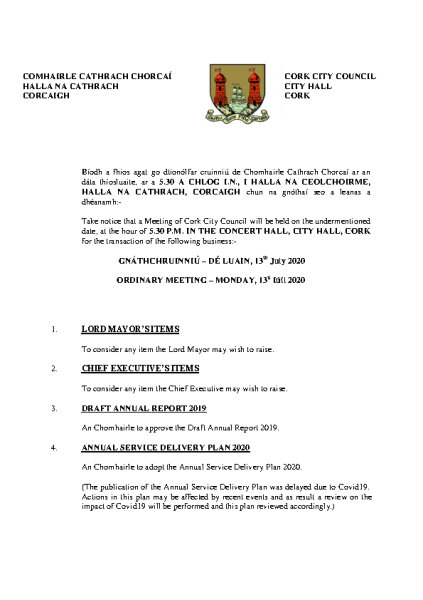 2020-07-13 - Agenda - Council Meeting front page preview
                              