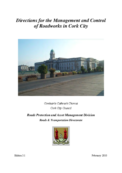 Directions for the Management and Control of Roadworks in Cork City front page preview
                              