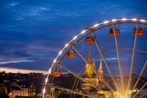 Cork Ferris Wheel by Night, Cathedral in background