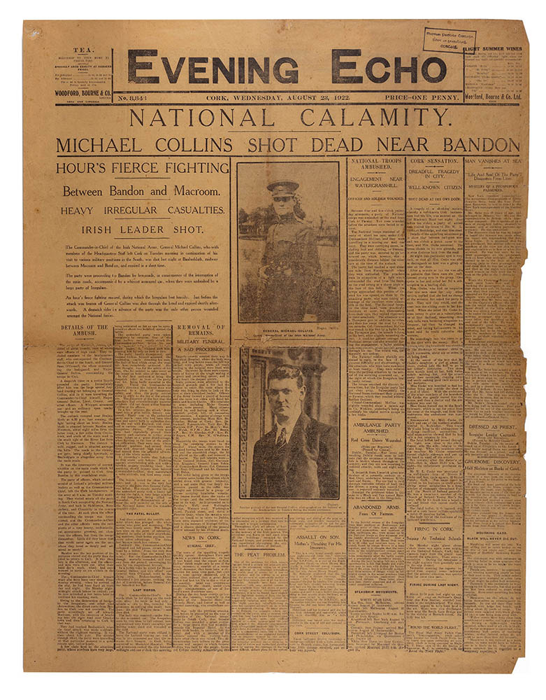 1947.82-Display-Newspaper-The-Evening-Echo-carrying-report-of-Michael-Collins-Death-1922-1
