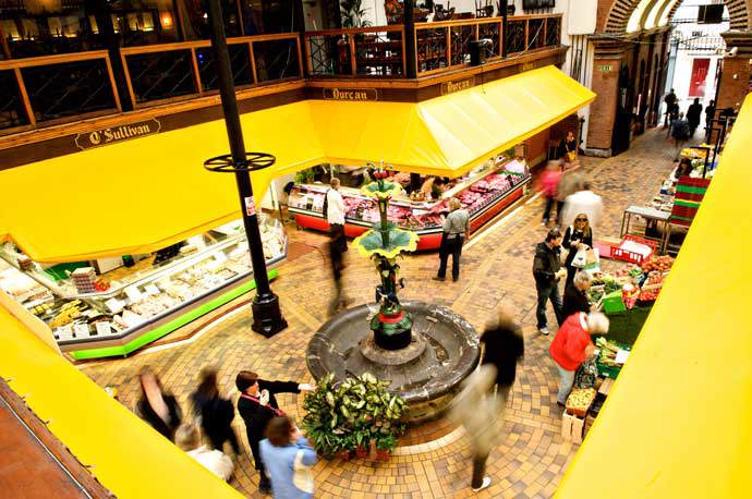 An overhead view of people at the English Market