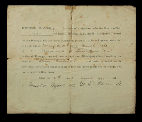 Warrant-Served-on-Gerard-Byrne-Juryman.-Inquest-Tomas-MacCurtain-March-1920 Warrant-Served-on-Gerard-Byrne-Juryman.-Inquest-Tomas-MacCurtain-March-1920